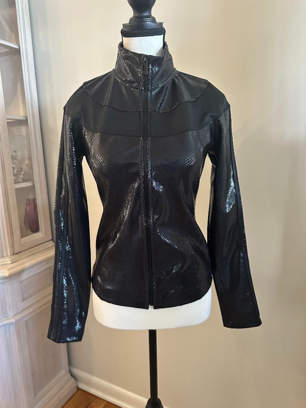 NWT Bebe Sport Black Snake Print Moto Zip Jacket Y2K USA Small